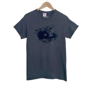 DJ Turntable Graphic Tee | Slim Fit | Size S | Grey